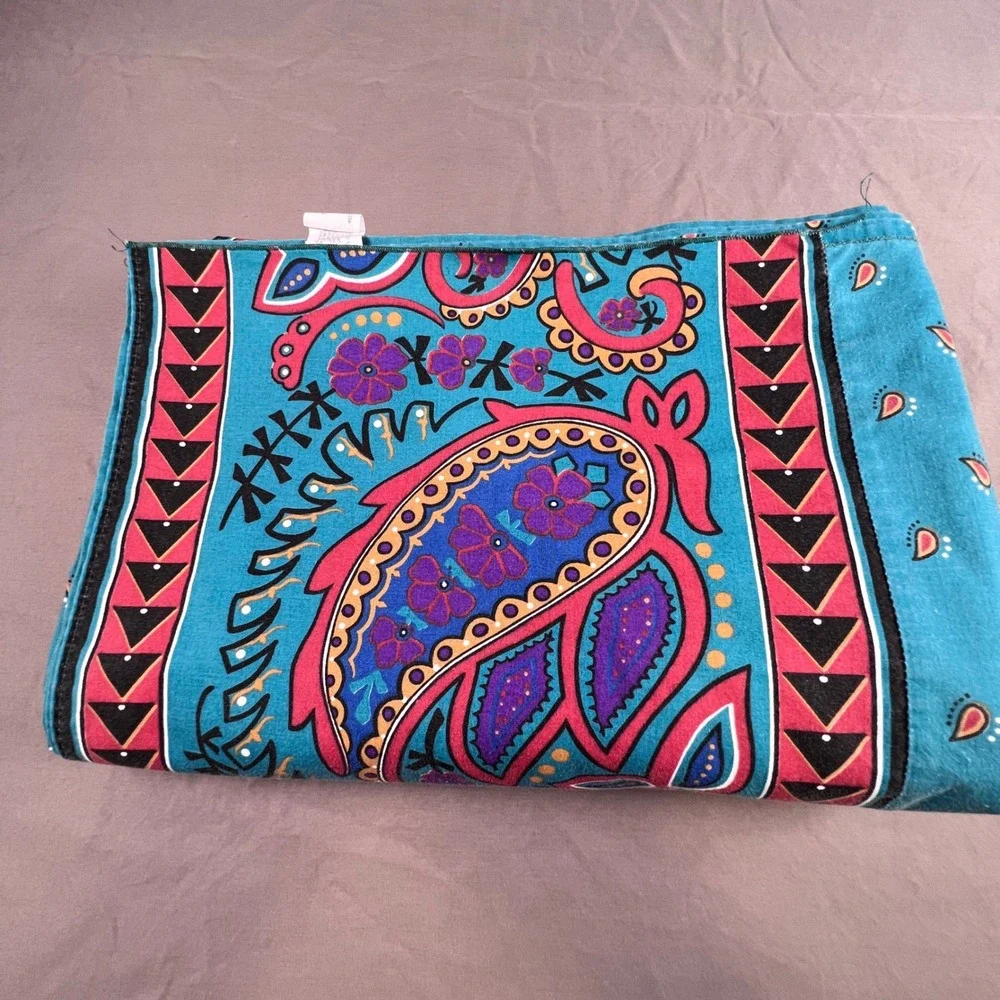 Vintage Lady Pepperell Full Flat Sheet Turquoise Paisley Boho Percale USA Made